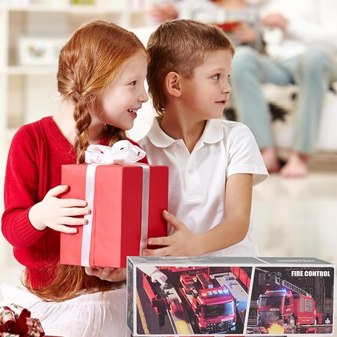 Toy Fire Truck Rescue Firetruck - Transformer Ejector Truck Car Race Track Home Outdoor Shool Toddler Kids Ages 2 3 4 5 6 7 8 Year Old Boys Girls Children Christmas Birthday Gift Ladder Real Water Jet