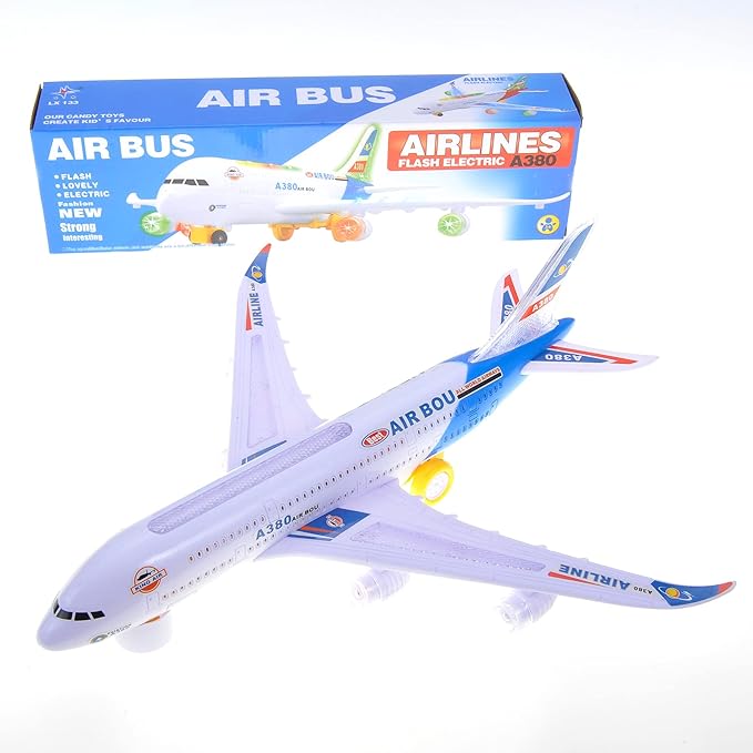 PowerTRC Kids Airplane Toys, Bump & Go Action Toddler Toy Airplane with LED Flashing Light, Music, Airplane Sound, Great Gift for Boys Girls Ages 3-12