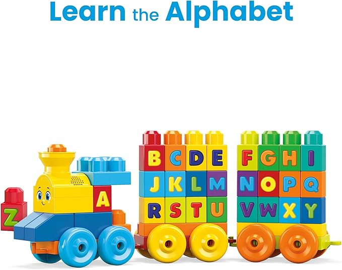 Mega BLOKS First Builders Deluxe Building Bag + ABC Musical Train, Building Set Bundle, Blue Bag, 200 Pieces