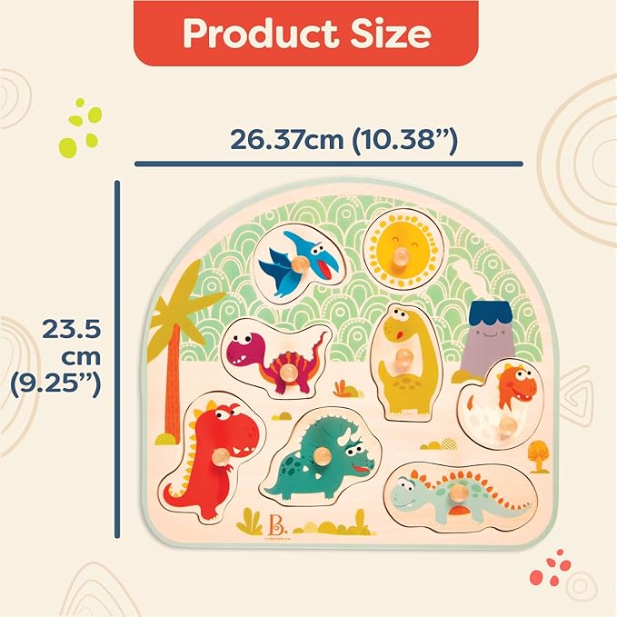 B. toys- Peg Puzzle 2-Pack - Dinos & Farm Animals- Wooden Peg Puzzles- 8 Pieces Each – Classic Toys for Toddlers, Kids – 18 Months +