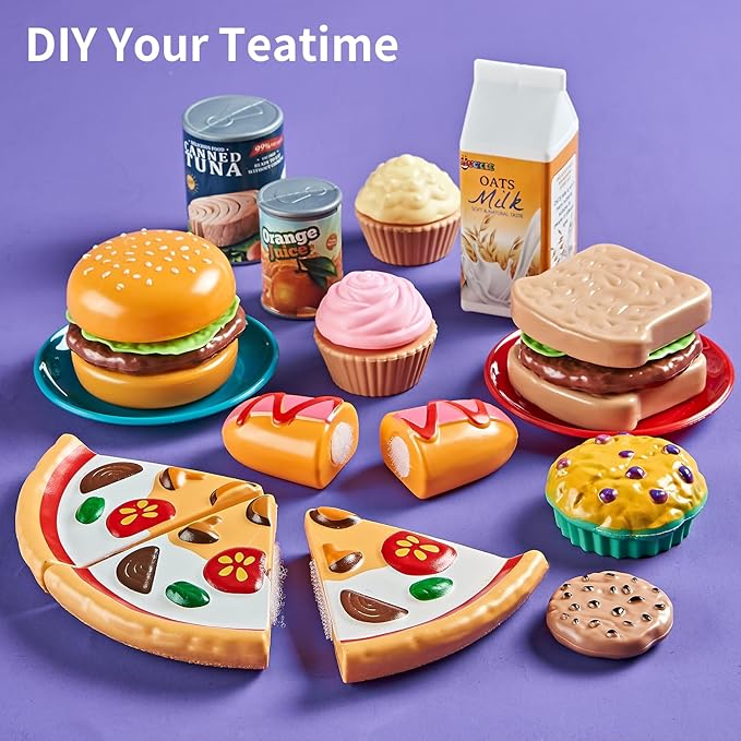 Pretend Play Food for Kids Kitchen - 78Pc Cutting Toy Food with Storage Bag, Food Toys with Veggies, Fruits, Fake Food with Pizza Toy, Pretend Food, Play Kitchen Accessories, Boys Girls Gift