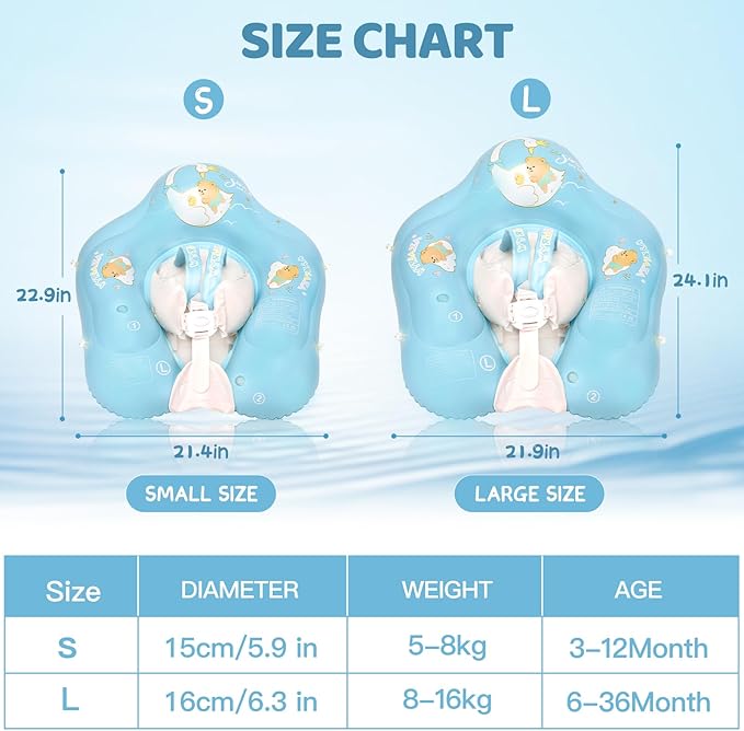 Baby Pool Float with Canopy and Safety Seat,Infant Swim Float & Pool Float & Baby Water Float & Swimming Floats UPF50+ UV Protection for Kids from 3 to 36 Months.(S:3-12 Month/L:6-36 Month)