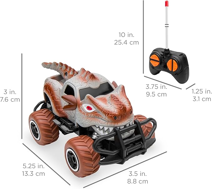 Best Choice Products Set of 2 1/43 Scale 27MHz Dinosaur RC Remote Control Car Toys w/ 9mph Max Speed, 2 Controllers