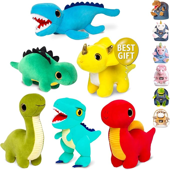 Naturally KIDS Stuffed Animal, Toddler Gifts for Boys, Girls, Plush Dinosaur Toys Set 6