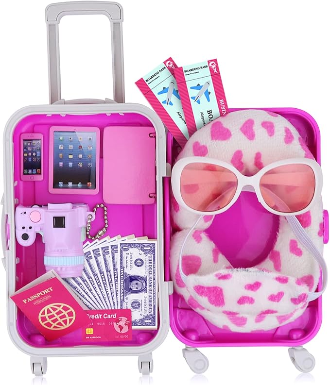 ZITA ELEMENT 24 Pcs 18 Inch Girl Doll Accessories Suitcase Luggage Travel Set Including 18 Inch Doll Clothes Luggage Pillow Blindfold Sunglasses Camera Computer Cell Phone Ipad and Other Stuff