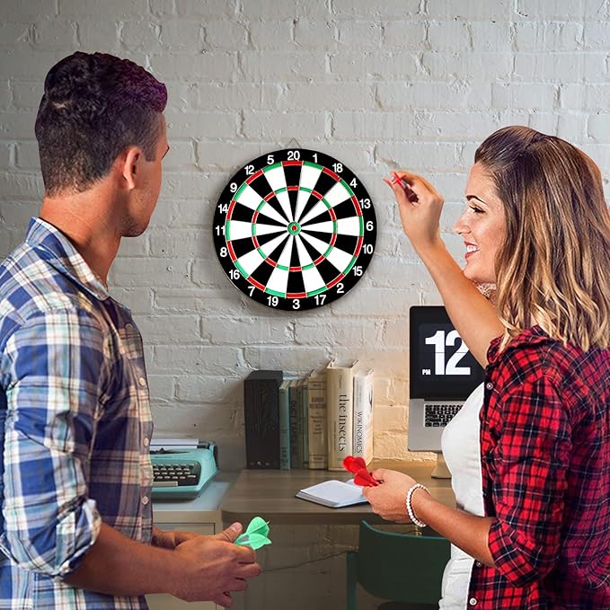 Dart Board Game Set - 17'' Double Sided Usable Dartboard with 6 Steel Tip Darts, Excellent Indoor & Outdoor Party Game, Christmas Birthday Gifts for Adults Teens Family Office Leisure Sport