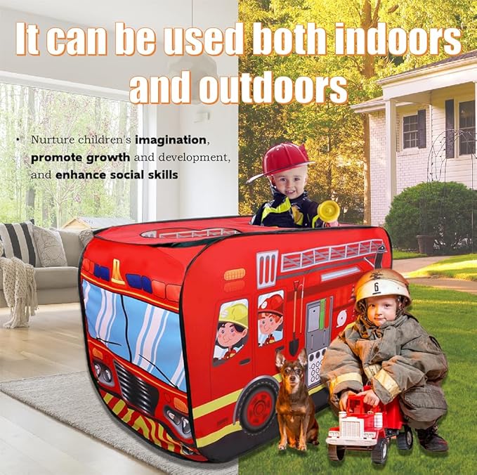 Pop Up Tent for Kids.Fire Truck Play Tent Role Play Firefighter Tent.Large, Easy to Organize.Birthday Gift for Girls & Boys.Can Be Played with by 2-3 Kids.for Toddler - Indoor & Outdoor, Red