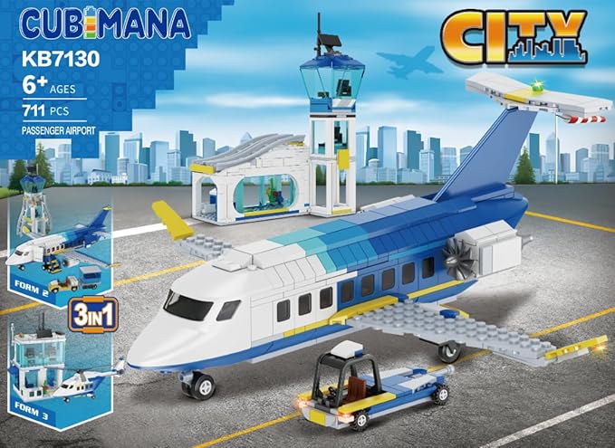City Passenger Airplane Building Set, 711 PCS 3 IN 1 Plane Building Blocks Kit with Airport Terminal, Radar Tower, Luggage Truck, Planes Model Toys Gift for Boys Girls Kids 6 7 8 9+ Years Old