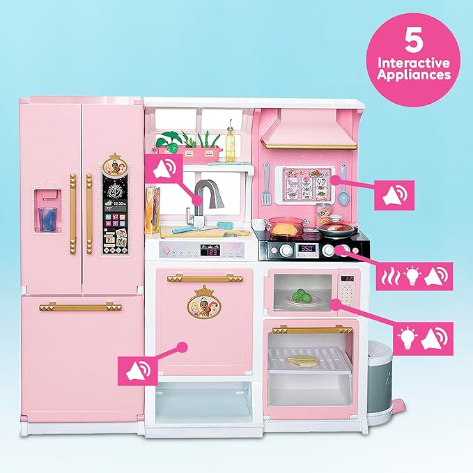 Disney Princess Style Collection Fresh Prep Gourmet Kitchen, Interactive Pretend Play Kitchen for Girls & Kids with Realistic Steam, Complete Meal Kit & 35+ Accessories
