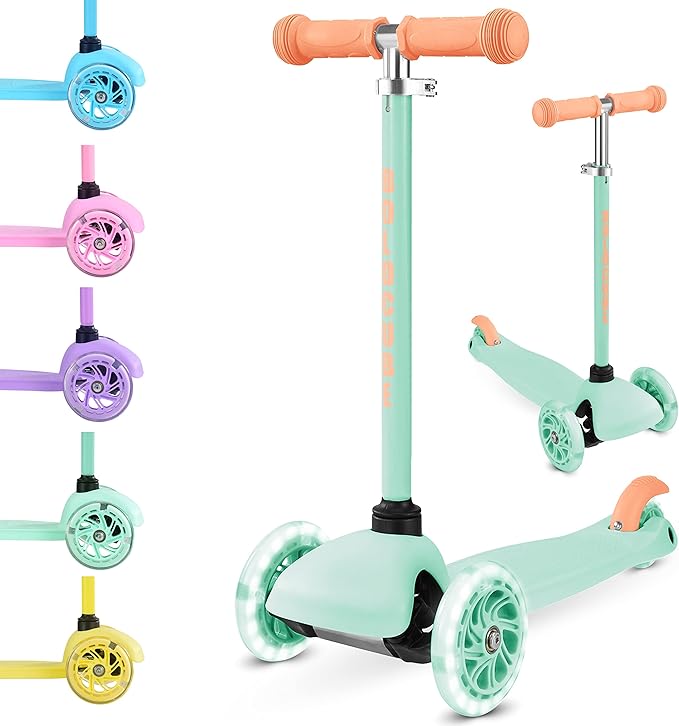 Teeny | 3 Wheel Scooter for Kids & Toddlers Ages 2-6 Years | Flashing Wheels | Height Adjustable 53 to 70 cm | My First Scooter