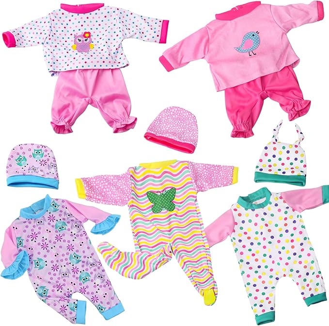 UNICORN ELEMENT 5 Sets Baby Doll Clothes for 14-18 Inch Dolls, Doll Pjs Outfits Playtime Jumpsuits Fit in 15 Inch Dolls Reborn,10 Pcs in Total Doll Clothes and Accessories for 18 Inch Girl Doll