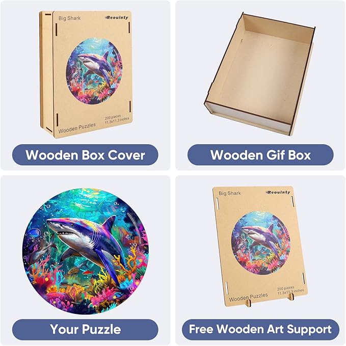 Wooden Puzzle for Adults, Shark Wooden Jigsaw Puzzles 500 Piece, Beautiful Wooden Puzzle with Box Birthday Gifts for Adults and Kids Family Game(15.9 * 15.9in)