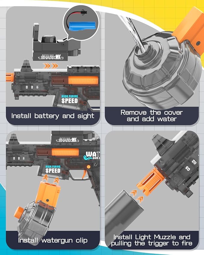 Electric Water Gun for Kids & Adults - Automatic Squirt Gun with up to 32FT Range, Built-in LED Lights & 350mL Leakproof Tank, Rechargeable Summer Pool Beach Outdoor Water Toys for Ages 3+