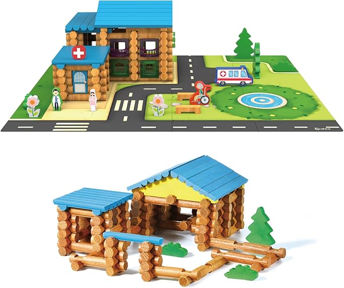 Wondertoys 239 Pieces Real Wood Logs Set Ages 3+, Classic Building Log Gift Set for Boys/Girls– Creative Construction Engineering - Top Blocks Game Kit - Preschool Education Toy