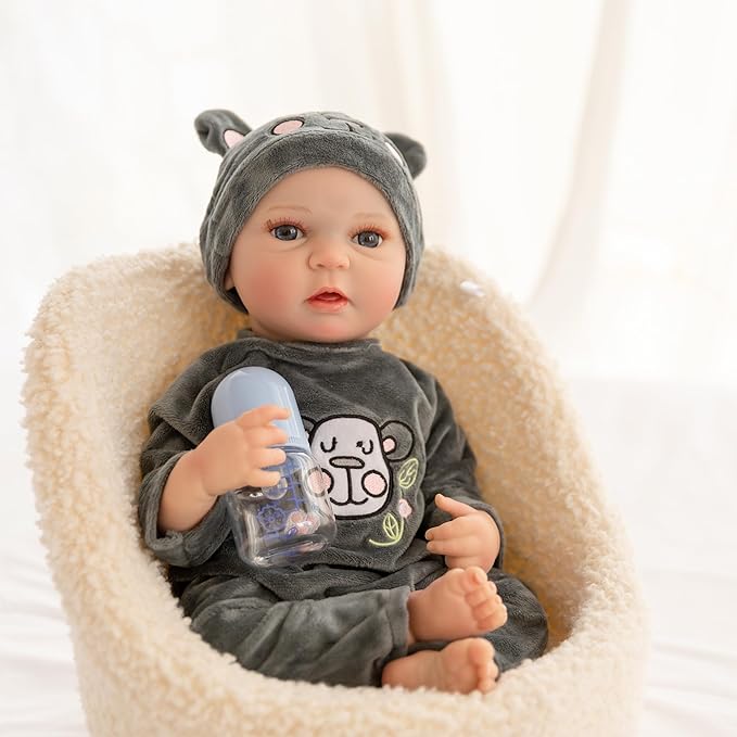 FANCCI Reborn Baby Dolls, 18 inch Newborn Baby Boy Doll with Realistic Veins, Lifelike Handmade Doll Full Body Vinyl Baby Doll, Advanced Painted Gift Set for Kids Age 3+(Woody.L)