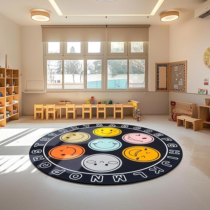 ABC Alphabet Rug for Kids, Classroom Playmat 6ft Non-Slip Circle Rugs for playroom, Round Area Rug for Elementary Classroom, Play Carpet for Boys Girls Bedrooms Playroom,Nursery Rugs