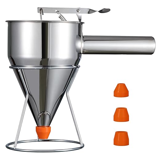 MyLifeUNIT Pancake Batter Dispenser, 40oz Multi-Caliber Stainless Steel Funnel Cake Dispenser with Stand Great for Pancakes, Cupcakes or Any Baked Goods