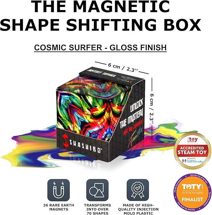 SHASHIBO Jumbie Shape Shifting Box - STEM Magnetic Fidget Cube That Transforms Into Over 70 Shapes, Download Fun in Motion Toys Mobile App (Cosmic Surfer)