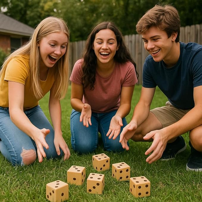 Outdoor Game Set Including 45 Giant Tumbling Blocks, 28 Giant Dominoes, and 6 Giant Dice, Giant Outdoor Games for Family Fun, Set of 3, Classic Block Giant Outdoor Game for Adults
