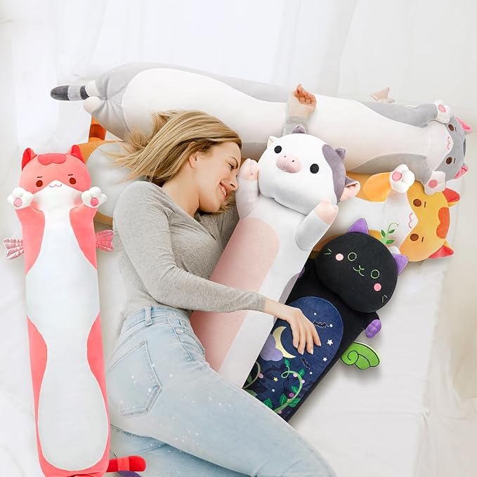 Long Plush Cow Body Pillow, Cute Cow Stuffed Animal Soft Plushie, Big Cuddle Pillow Toy for Girls (20 Inches)