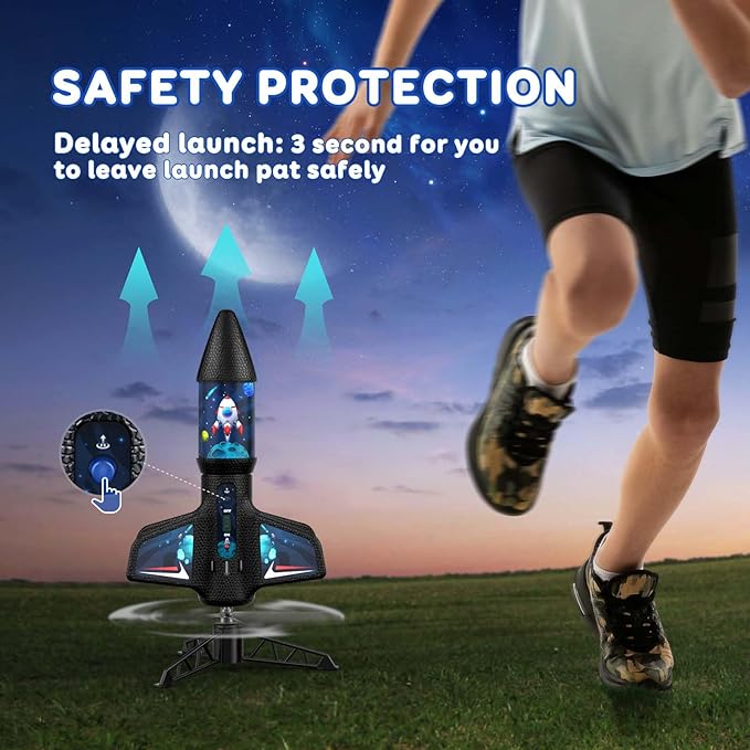 Rocket Launcher for Kids with Launch Set Up to 200 Ft Air Model Rocket Toy with Parachute, Space Ship Outdoor Toys for Ages 8-13 Boy Birthday Gift Birthday Gift for Kids