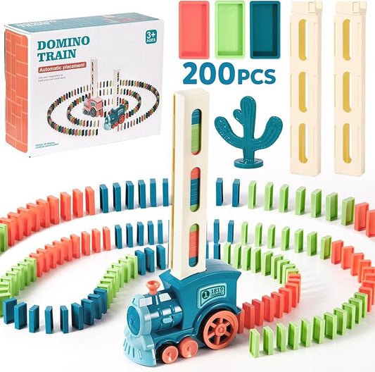 200 PCS Domino Train Toy Set, Automatic Dominoes Building and Stacking Creative Game, Electric Dominos Stem Montessori Toy for Kids Games 4-6, Autistic Birthday Gifts Boys Girls Age 3 4 5 6 Year Old