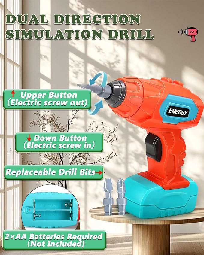 Kids Tool Set Real, Toddlers Tools Boxes Sets, Magic Montessori Play Toolbox with Electric Drill, Power and Screwdriver Build Construction Kits Working Creative Design Toys