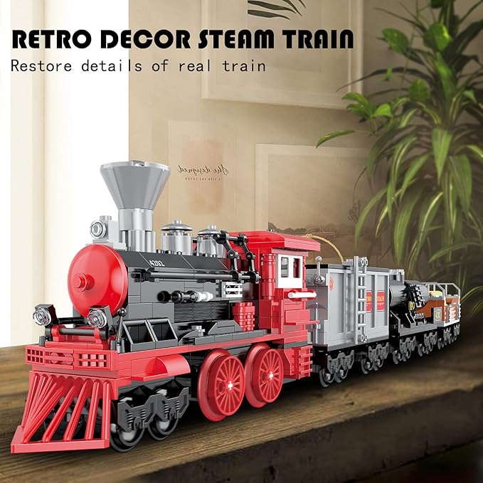 BRICK STORY City Freight Building Set, Retro Cargo Train Model, Classic Steam Train Building Blocks Toys, Creative Gift for Boys Kids Aged 8-14, 623 Pieces