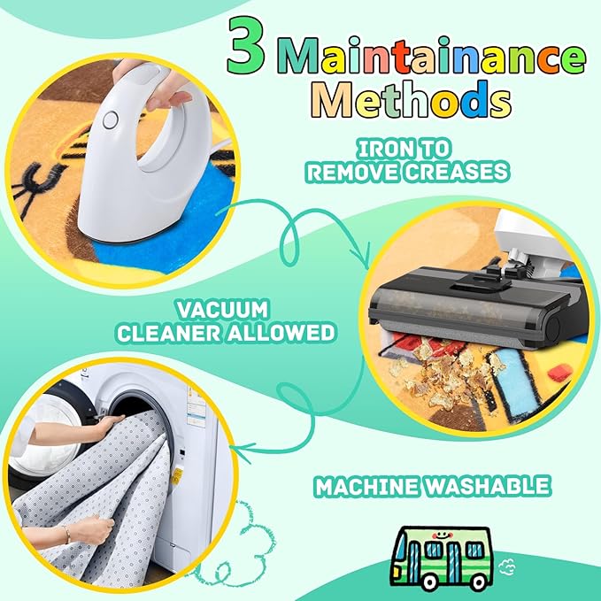 Kids Rug Construction Site Play Rug, 4x6 Ft Area Rug, Tufted Wool & Rubber, Non-Slip, Stain & Fade Resistant, Machine Washable, Rustic Cartoon Construction Site Pattern