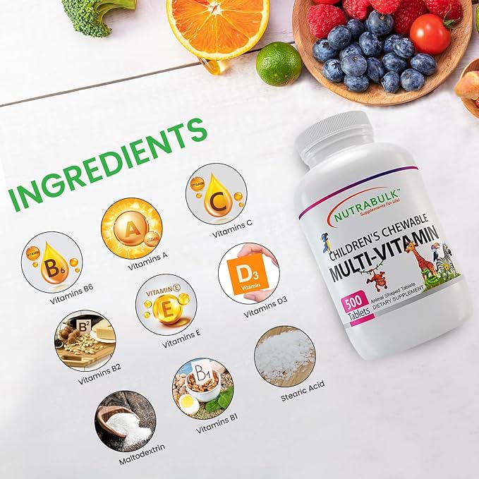 Children’s Chewable Multi-Vitamins - Promoting Kids' Overall Development - USA-Made, May Help to Support Immune, Bone, Brain & Overall Well Being- Vegan & Gluten Free - 500 Cherry Tablets