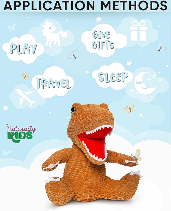 Naturally KIDS Stuffed Animal, Toddler Gifts for Boys, Girls, Plush Dinosaur Toy Brown