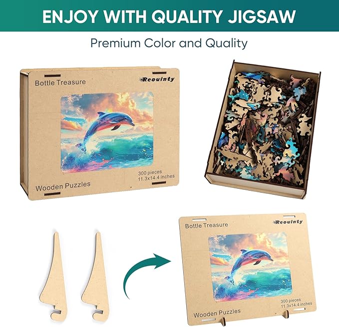 Wooden Puzzle for Adults, Dolphin Wooden Jigsaw Puzzles(11.3 * 14.4in-300pcs), Beautiful Wooden Puzzle with Box Birthday Gifts for Adults and Kids Family Game