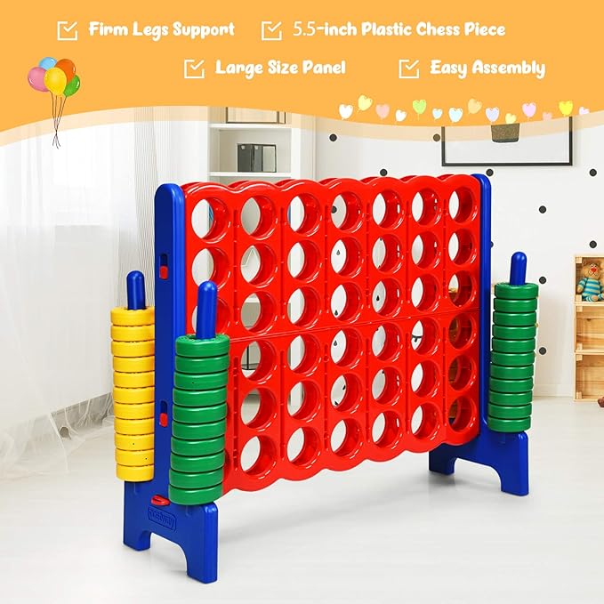 ARLIME Giant 4 in a Row Connect Game, 47'' Jumbo 4-to-Score Toy Set W/Quick-Release Lever, Build-in Ring, Jumbo Sized for Kids & Adults, Oversized Floor Activity for Indoor & Outdoor Play