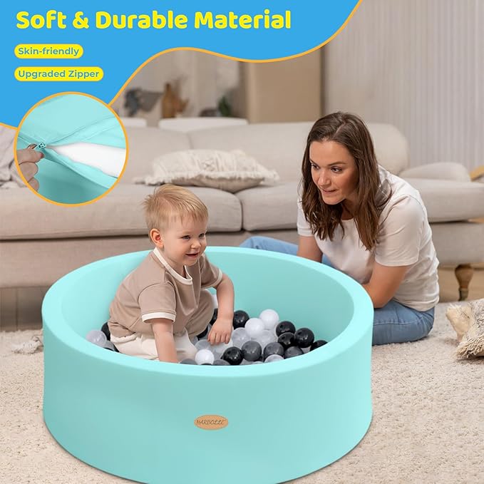 Baby Ball Pit 35.4" Soft Round Memory Foam Ball Pits NOT Included Balls Indoor Outdoor Playpen for Babies Toddlers Kids Great Gift for Girls Boys, Blue