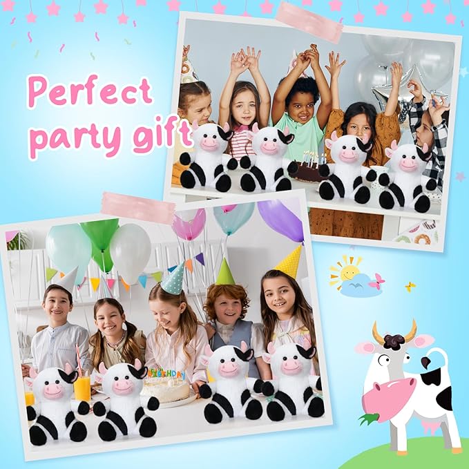 Syhood 6 Pcs Cute Cow Stuffed Animals 10 Inch Cow Plush Toys for Kids Soft Plushie Farm Animal Lover Party Supplies Birthday Soft Toy Gifts for Baby Boys Girls Adults