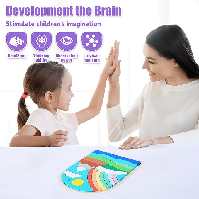 Kids Wooden Puzzles for Toddlers 3-5, Color Shapes for Ages 4-6, Montessori Toys for 3 Year Old, Great Gifts for 3+ Year Olds (Rainbow)