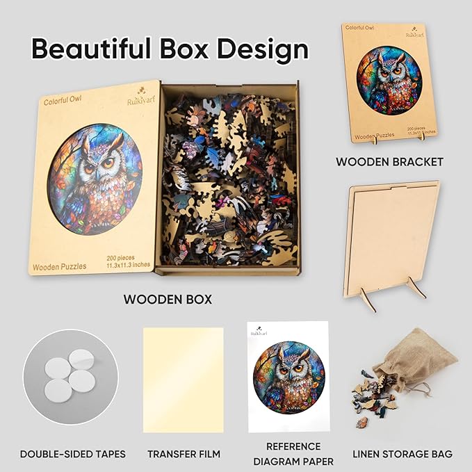 Stained Glass Owl 500 Pieces Wooden Jigsaw Puzzles for Adults with Unique Irregular Shape Fun Challenging Bird Puzzles for Kids and Couples on Birthday,Children's Day,Christmas16.7 x16.7