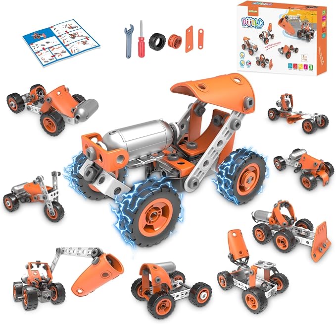 STEM Building Toy, Electric Toy 10 in 1 Building Blocks for Kids Ages 4-8,Educational Stem Activities for Boys 4-6 6-8 Construction Creative Games,Birthday Fun Christmas Idea Gift