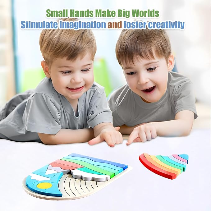 Kids Wooden Puzzles for Toddlers 3-5, Color Shapes for Ages 4-6, Montessori Toys for 3 Year Old, Great Gifts for 3+ Year Olds (Rainbow)