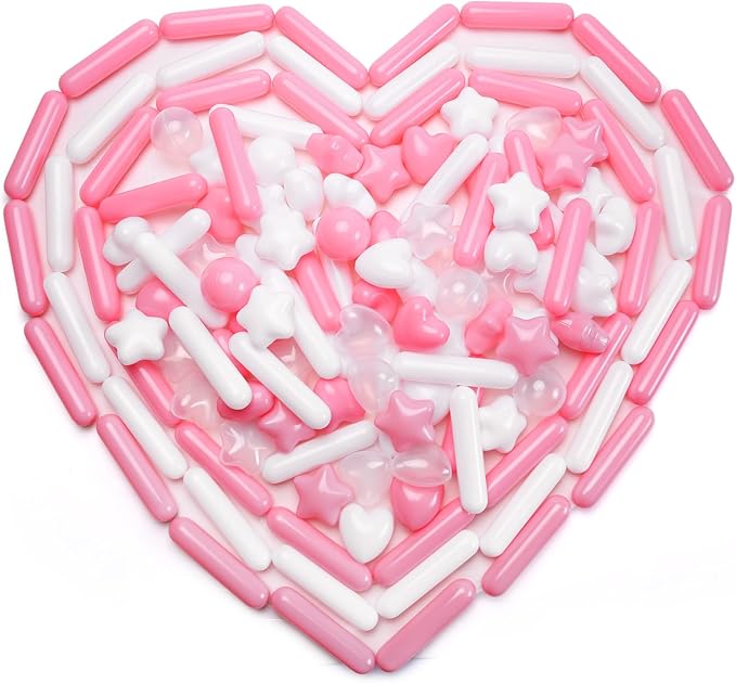 STARBOLO Ball Pit Balls for Kids -150pcs Stars Hearts Strips Crush Proof Play Balls Plastic Macaron Toy Balls for Ball Pit, Baby Pool Water Toys, Play Tent, Birthday Party Decoration