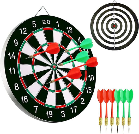 Dart Board Game Set - 17'' Double Sided Usable Dartboard with 6 Steel Tip Darts, Excellent Indoor & Outdoor Party Game, Christmas Birthday Gifts for Adults Teens Family Office Leisure Sport