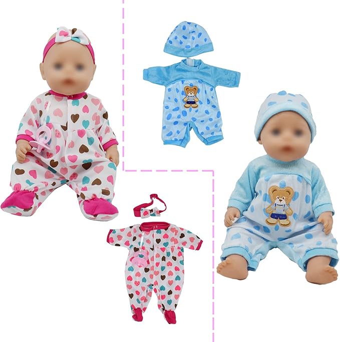 16-18 Inch Baby Doll Clothes 10-Piece Set: Casual Outfits, Pajamas & Hair Clip Accessories for 43cm Newborn Dolls for Toddlers & Collectors (Fits Most American Girl Dolls)