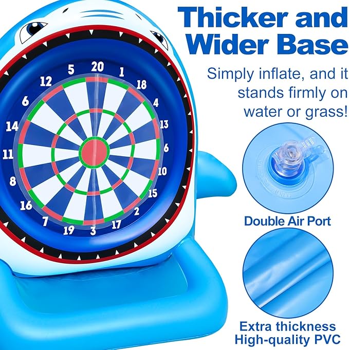 45" Large Inflatable Pool Toys Shark Dart Board with 8 Sticky Darts, Swimming Pool Floats Water Games for Kids Adults Family Summer Beach Yard Outdoor Play Cool Party Gift for Boys Girls 6-12 Years