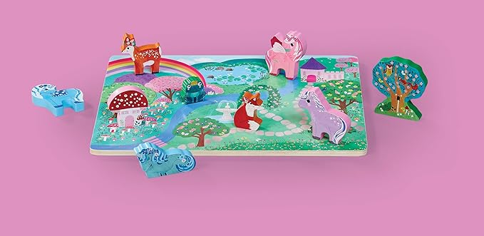 Let's Play 16 pc Wood Puzzle/Unicorn Garden, 2 Years and Up