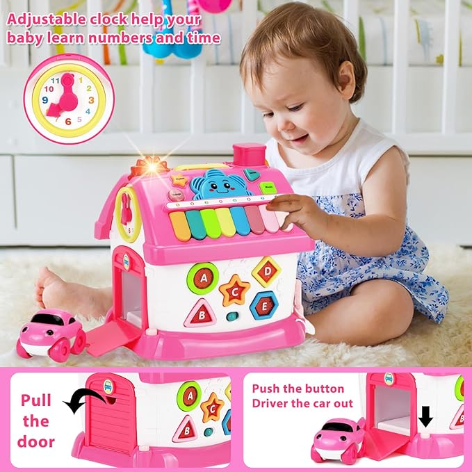 Aitbay Toys for 1 Year Old Girl Gifts: Baby Musical Toys 6-12 12-18 Months 8-in-1 Multi-Functional House - Montessori Educational Toys for Toddlers 1-3 - First Christmas 1st Birthday Gifts