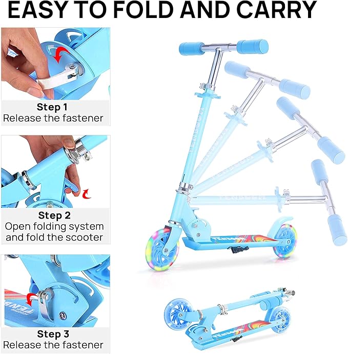 TENBOOM Scooter Toys for Kids Ages 6-12/3-5, Christmas Birthday Gifts for Girls Boys, Easy Folding Kids Scooter with 3 Levels Adjustable Handlebar