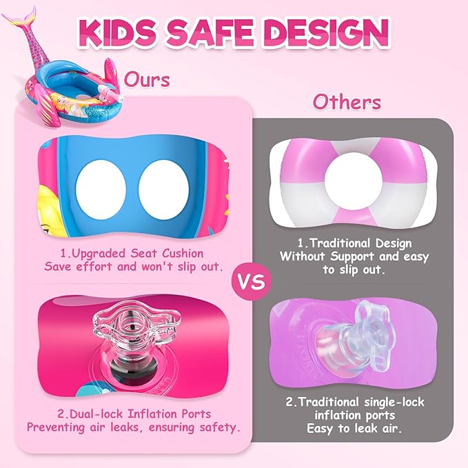 Mermaid Kids Pool Floats with Water Gun, Toddler Inflatable Pool Toys for Kids 3-8 Years Old, Summer Outdoor Water, Beach, Swimming Pool Toy Gifts for Girls and Kid