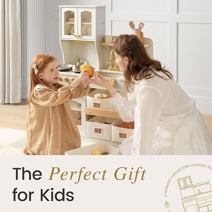 Tiny Land Play Kitchen for Kids with Storage System, Toy Kitchen Set with Plenty of Play Features Gift for Ages 3+