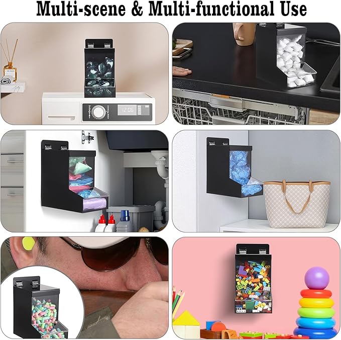 Sumnacon Acrylic Dispenser-Countertop Storge Container for Candy Shoe Covers Golves Hairnets Earplugs,Black Laundry Pod Dispenser with Lids,Wall Storage Dispenser for Laundry Room Pantry Office Store