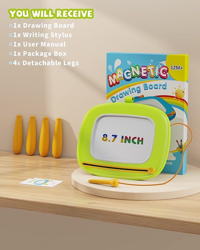 Magnetic Drawing Board, Doodle Board for Toddler Toys Age 1-2, Magnetic Writing Board, Preschool Learning and Educational Sensory Toys for 1 2 3 Years Old Girl Boy Gift for Birthday, Christmas(Green)